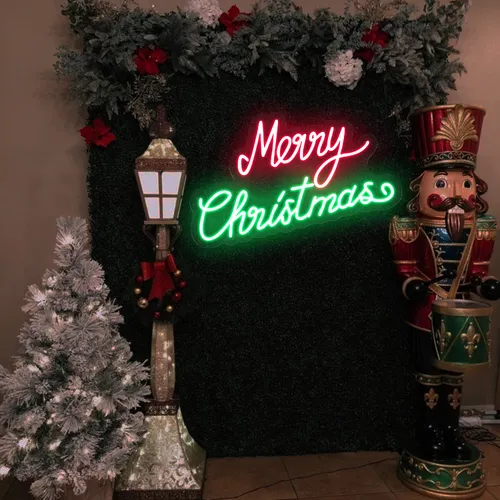 Merry Christmas Script Neon Sign - Custom Stickers Now