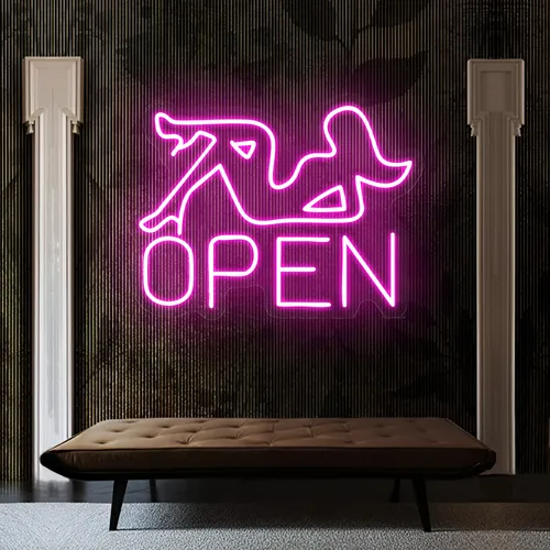 Open With Pin-Up Neon Sign - Custom Stickers Now