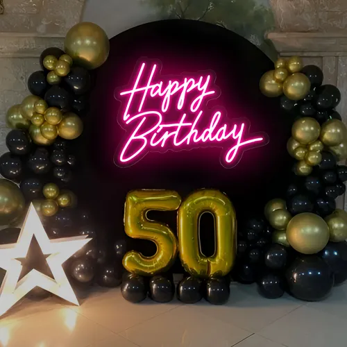 Happy Birthday Neon Sign - Custom Stickers Now
