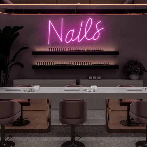 Nails Script Neon Sign - Custom Stickers Now