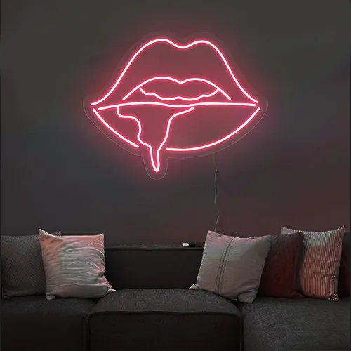 Dripping Lips Neon Sign - Custom Stickers Now