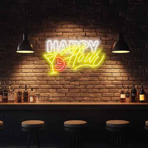 Custom Happy Hour Neon Signs - Custom Stickers Now