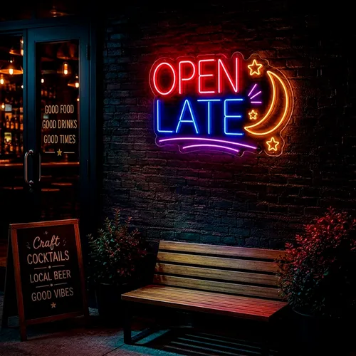 Custom Open Late Neon Signs - Custom Stickers Now