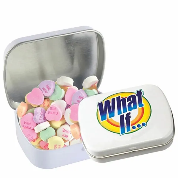 Domed Tin - Imprinted Conversation Hearts - Custom Stickers Now