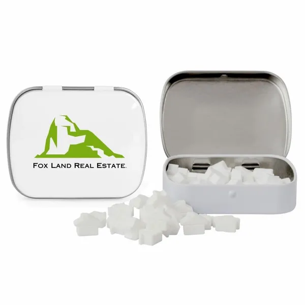 Domed Tin with House Shaped Mints - Custom Stickers Now