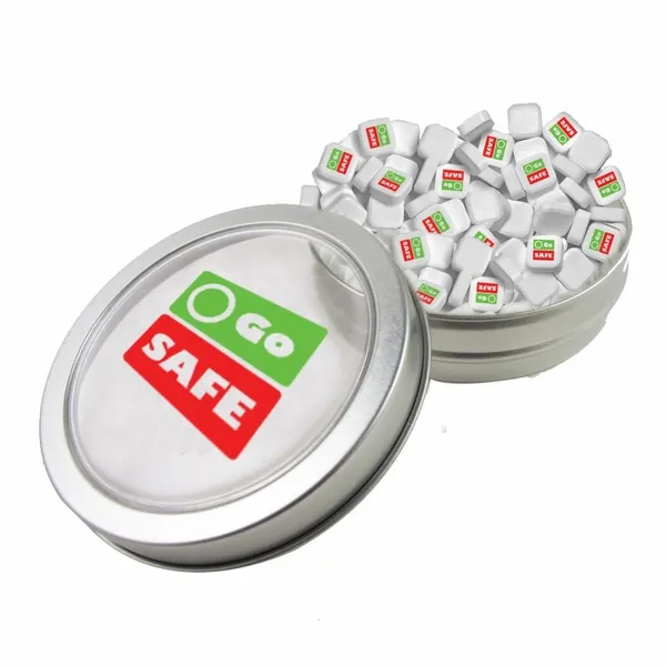 Small Top View Tin - Imprinted Square Mints - Custom Stickers Now