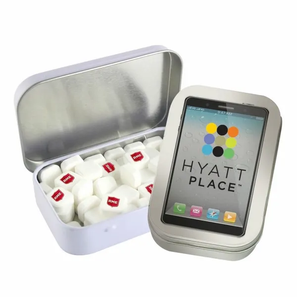 Rectangular Tin with Imprinted Square Mints - Custom Stickers Now