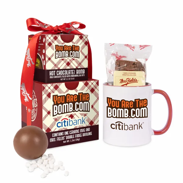 Mrs. Fields Mug, Brownie, Hot Chocolate Bomb Gift Set - Custom Stickers Now