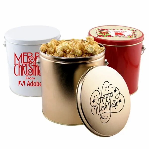1 Gallon Gift Tin with Caramel Popcorn - Custom Stickers Now