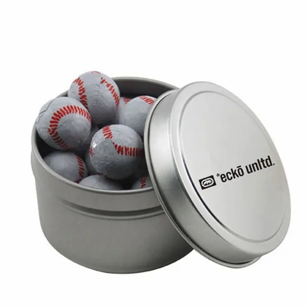 Round Tin with Chocolate Baseballs - SBF3100 - Custom Stickers Now