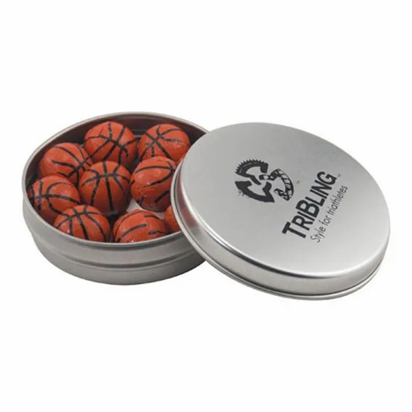 Round Tin with Chocolate Basketballs - SBF2900 - Custom Stickers Now