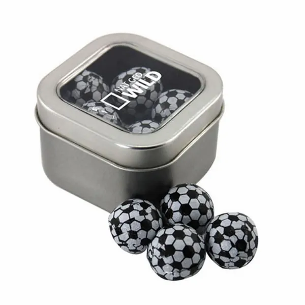 Window Tin with Chocolate Soccer Balls - SBF2500 - Custom Stickers Now