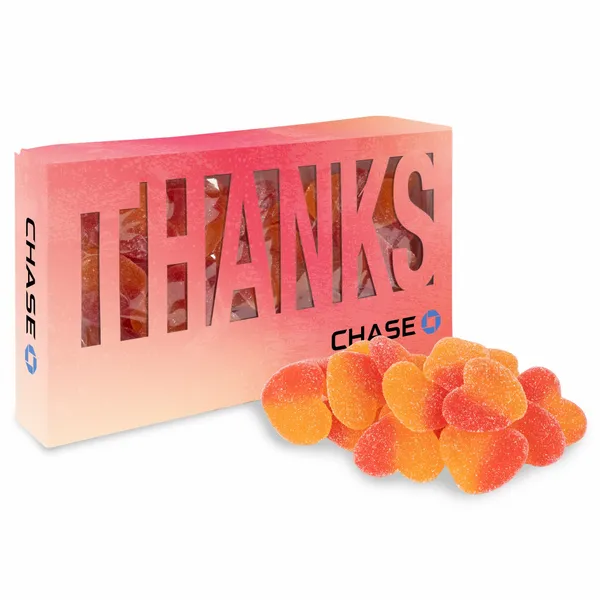 Thanks Die Cut Box with Sour Peachy Hearts - Custom Stickers Now