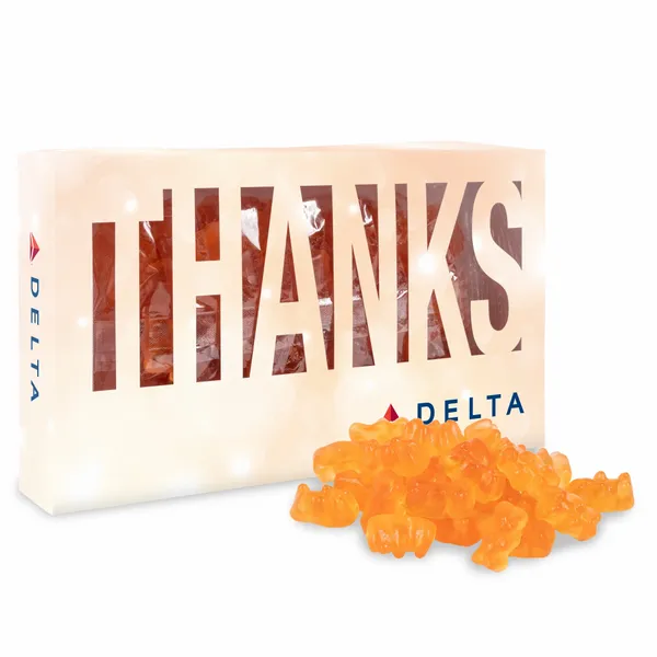 Thanks Die Cut Box with Champagne Gummy Bears - Custom Stickers Now
