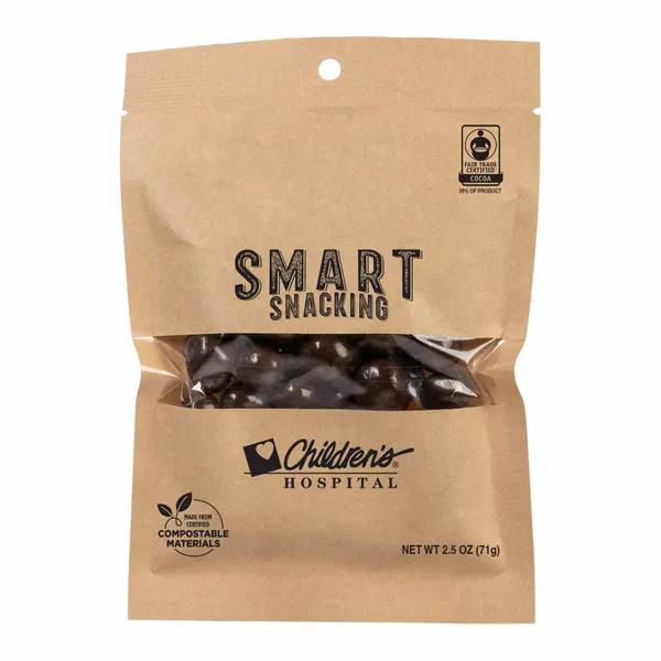 FairTrade Dark Chocolate Almonds in Compostable Kraft Pouch - Custom Stickers Now