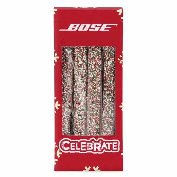 Holiday Chocolate Dipped Non Pareil Pretzel Rods - Custom Stickers Now