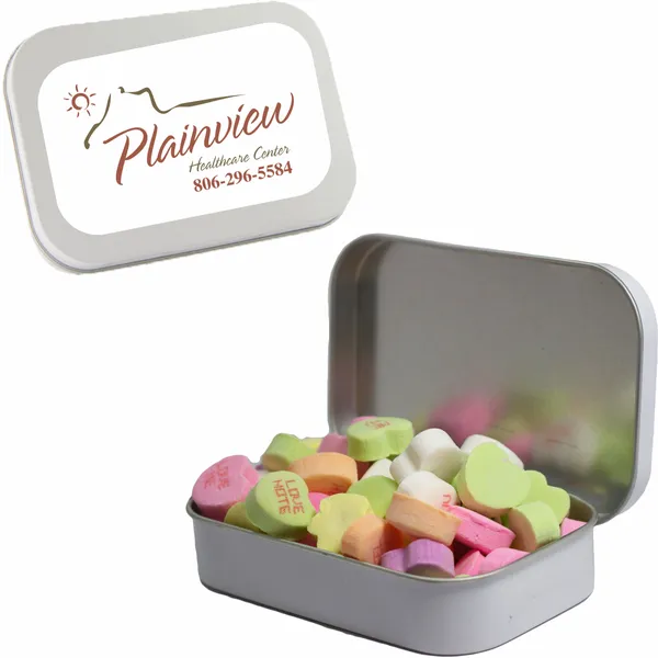 Large Mint Tin with Conversation Hearts - Custom Stickers Now