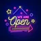 We Are Open Hanging Neon Sign - Custom Stickers Now