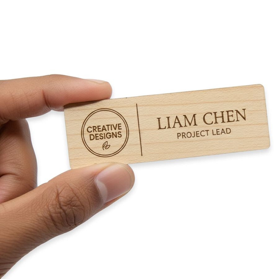 Wooden Name Badges - Custom Stickers Now