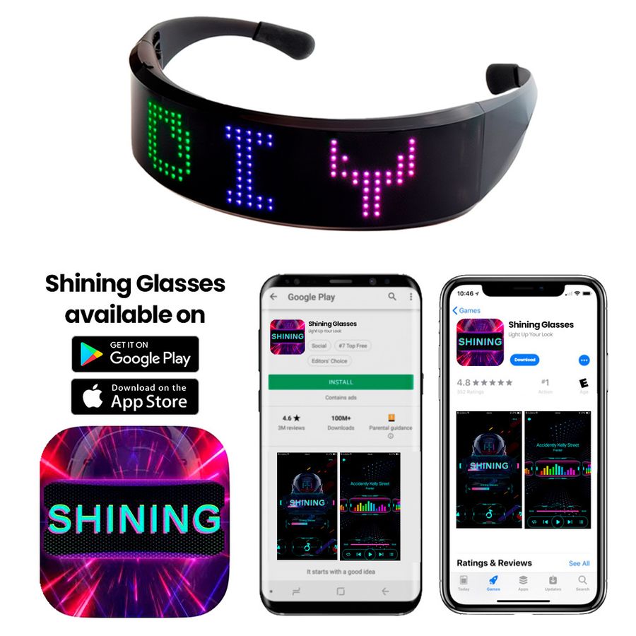 LED Light Up Glasses with Bluetooth - Custom Stickers Now