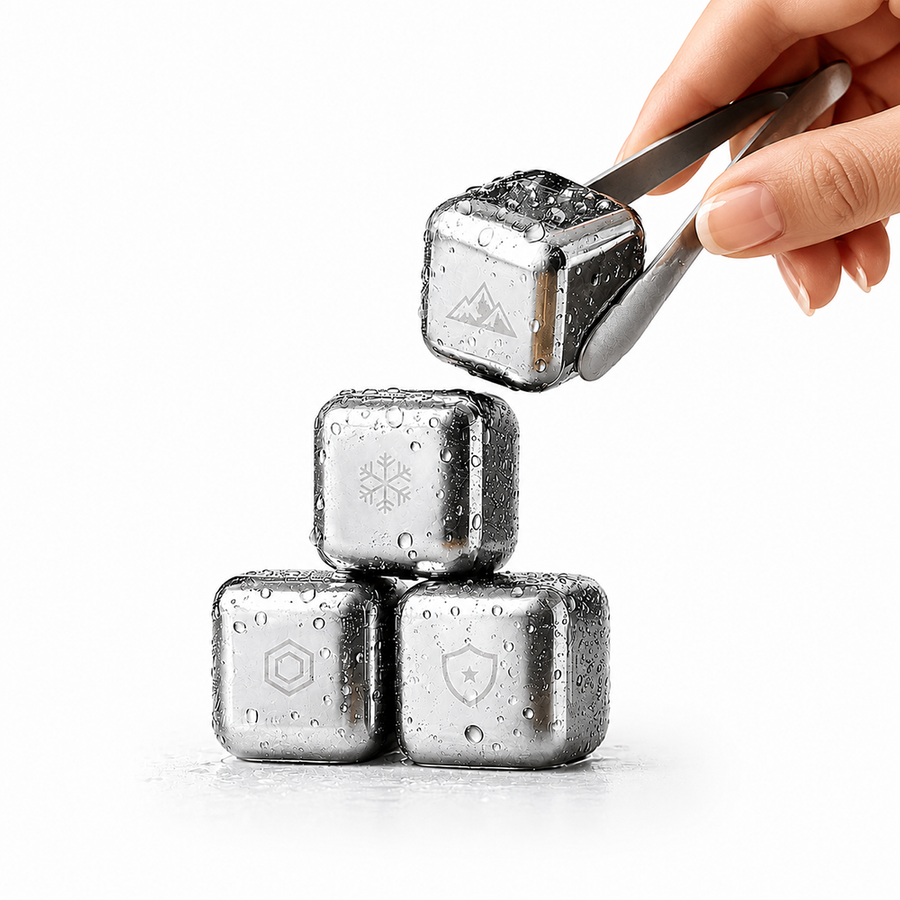Silver Stainless Steel Ice Cubes - Custom Stickers Now