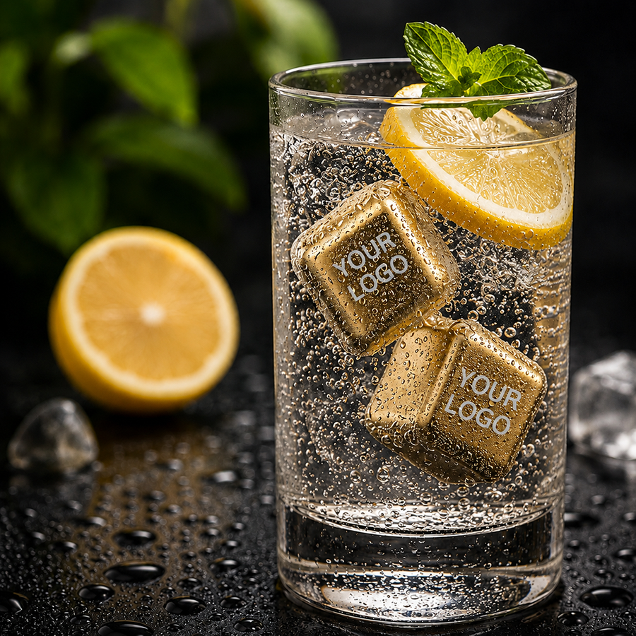Gold Stainless Steel Ice Cubes - Custom Stickers Now