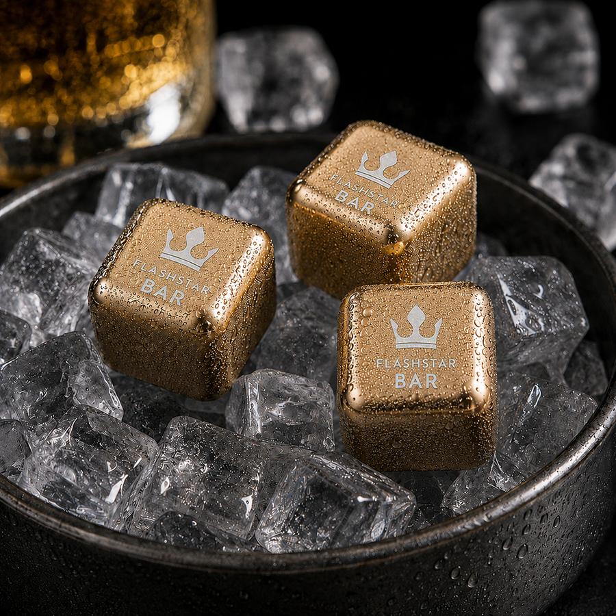Gold Stainless Steel Ice Cubes - Custom Stickers Now