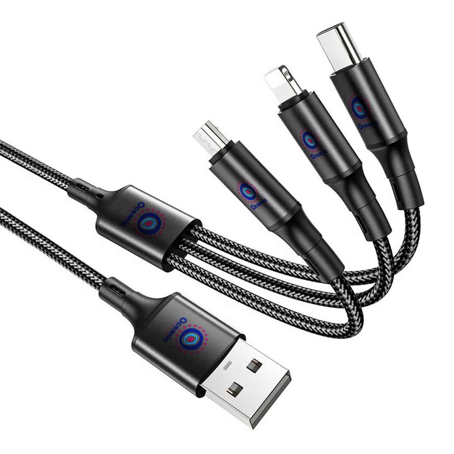 Nylon Braided 3-in-1 Charging Cables - Custom Stickers Now